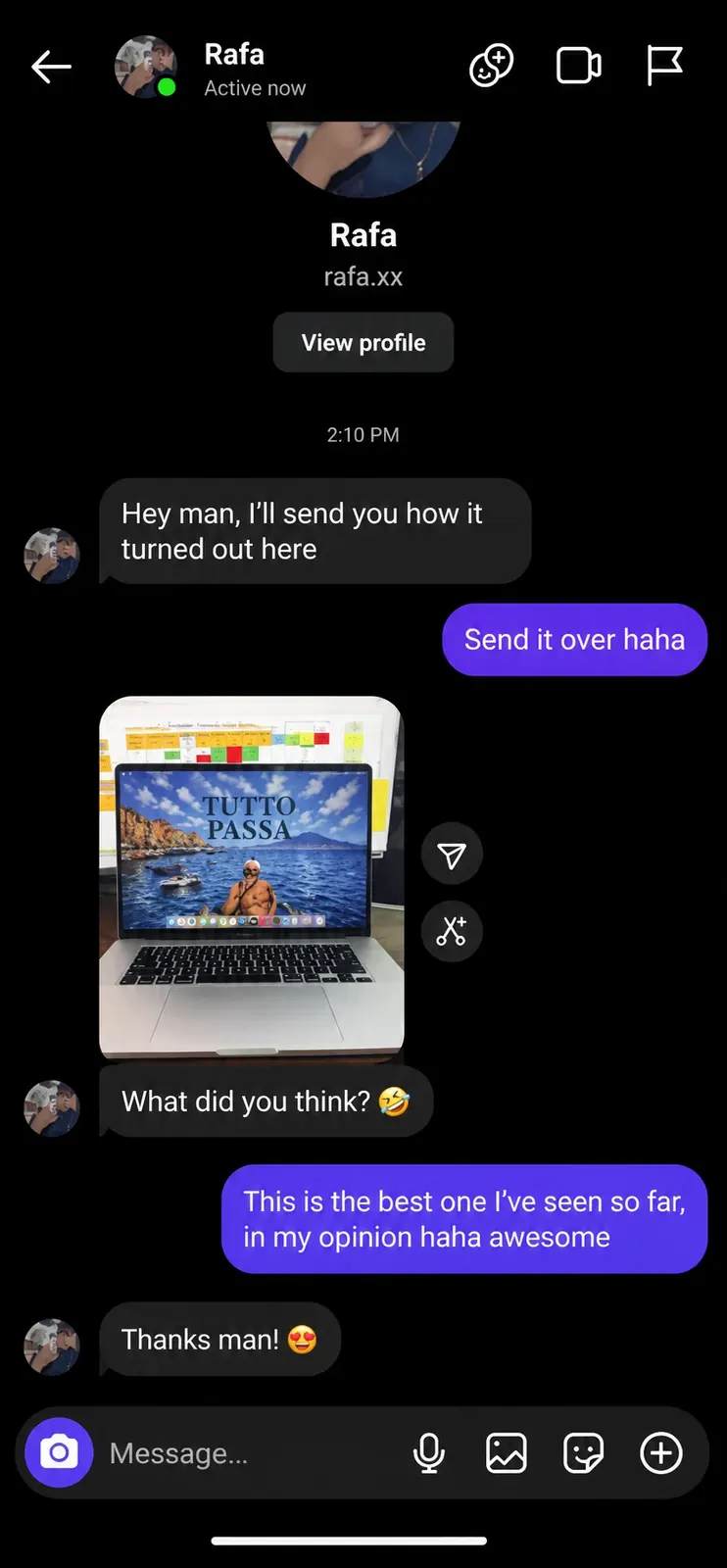 Customer screenshot with the Tutto Passa artwork on a laptop